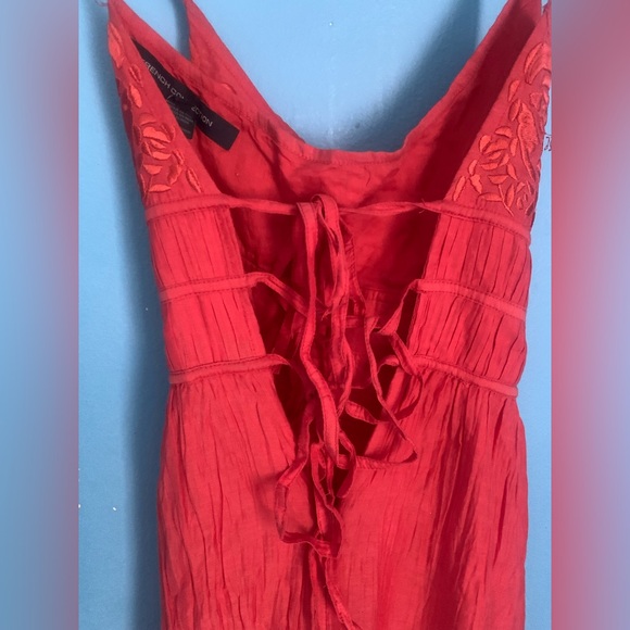 French Connection VTG Y2K Orange Babydoll Ruffled Hem Maxi Dress Size 4 - Picture 3 of 10